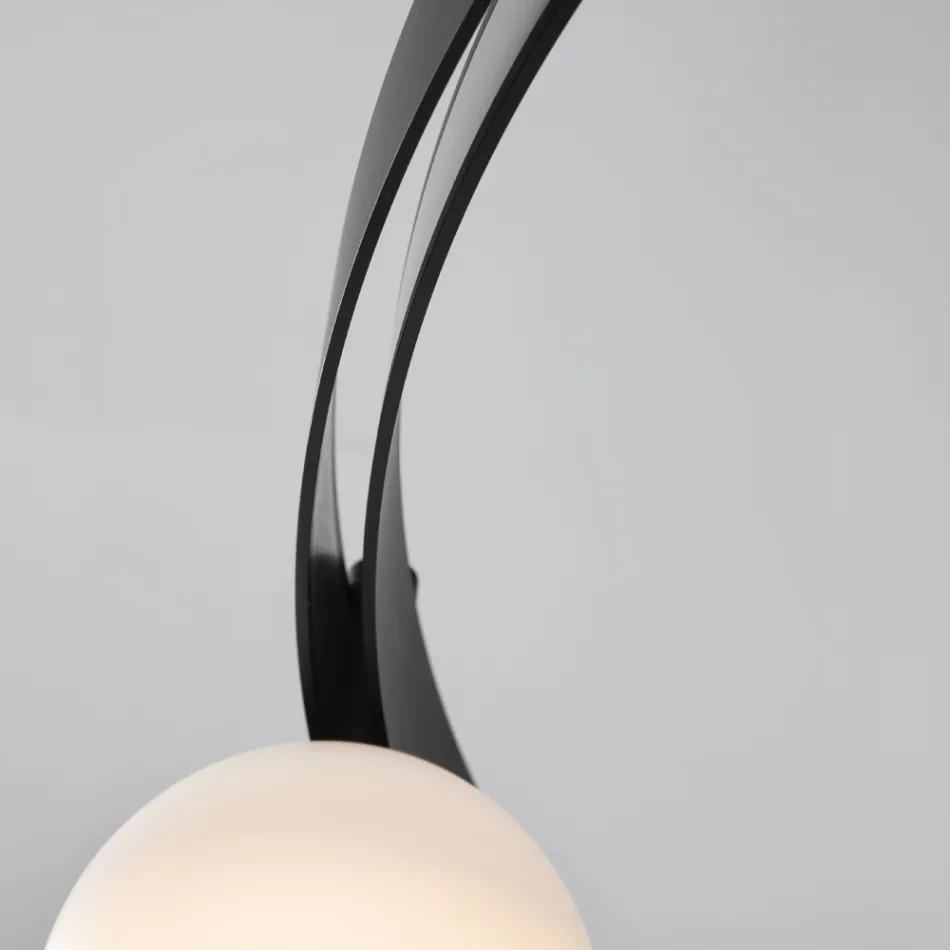 Oval Design Suspension in Black Aluminum with Spheres and Spotlights - Exodus Viadurini
