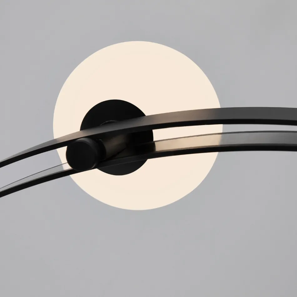 Round Design Suspension in Black Aluminum with Spheres and Spotlights - Exodus Viadurini
