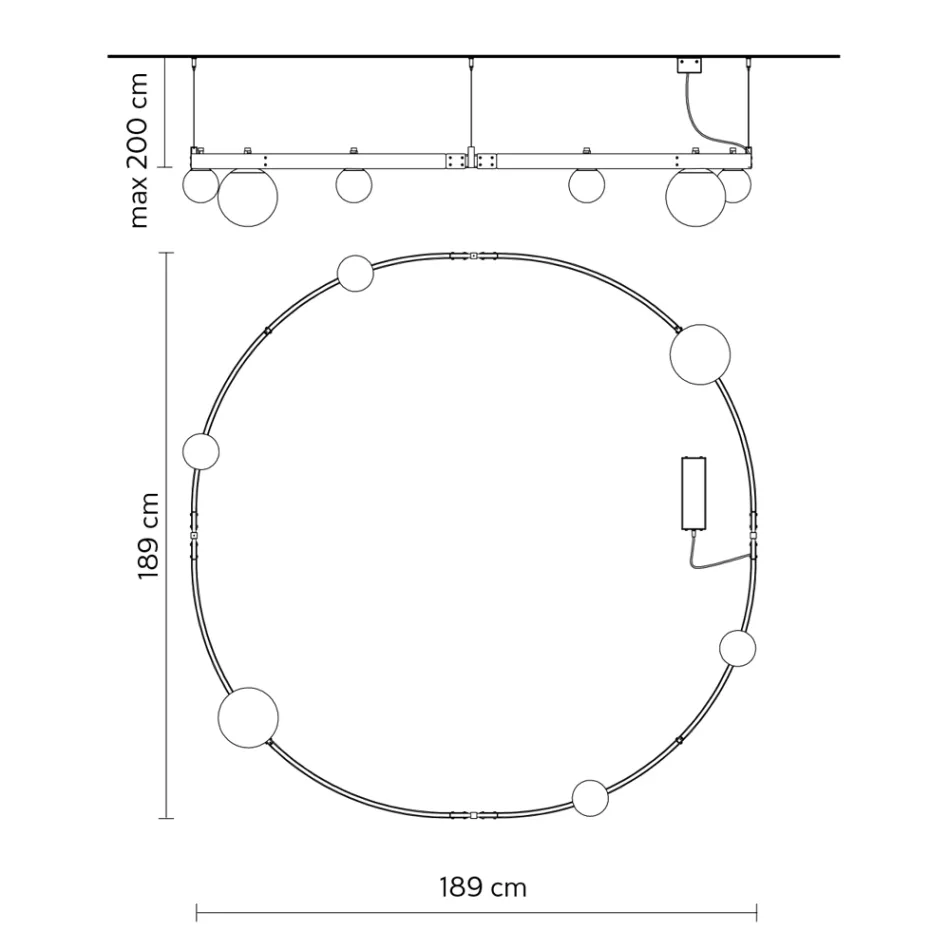 Round Design Suspension in Black Aluminum with Spheres and Spotlights - Exodus Viadurini