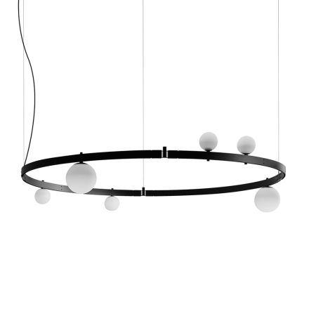 Round Design Suspension in Black Aluminum with Spheres and Spotlights - Exodus Viadurini
