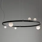 Round Design Suspension in Black Aluminum with Spheres and Spotlights - Exodus Viadurini