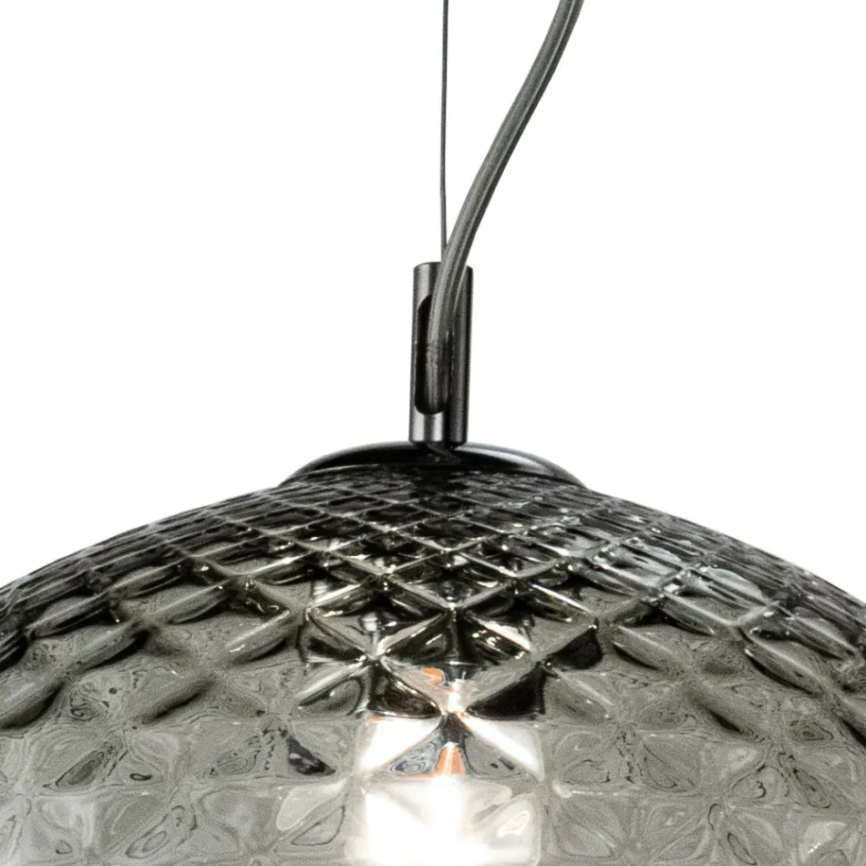 Two-Light Pendant Lamp with Linear Bar in Glass and Metal Made in Italy - Elisia Viadurini