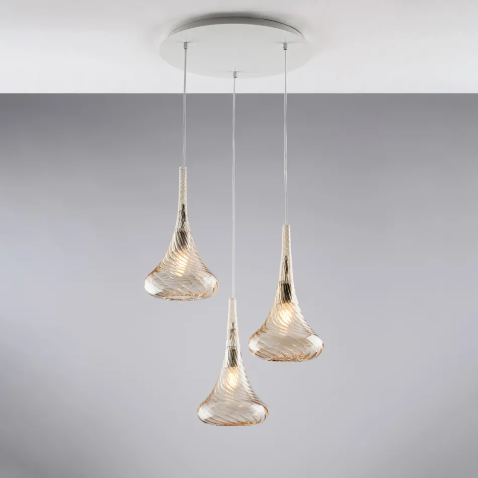 Iron Pendant Lamp with Pyrex Glass Made in Italy for Interior Decorating - Corinto Viadurini