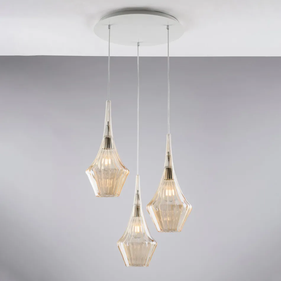 Iron Pendant Lamp with Pyrex Glass Made in Italy for Interior Decorating - Olimpo Viadurini