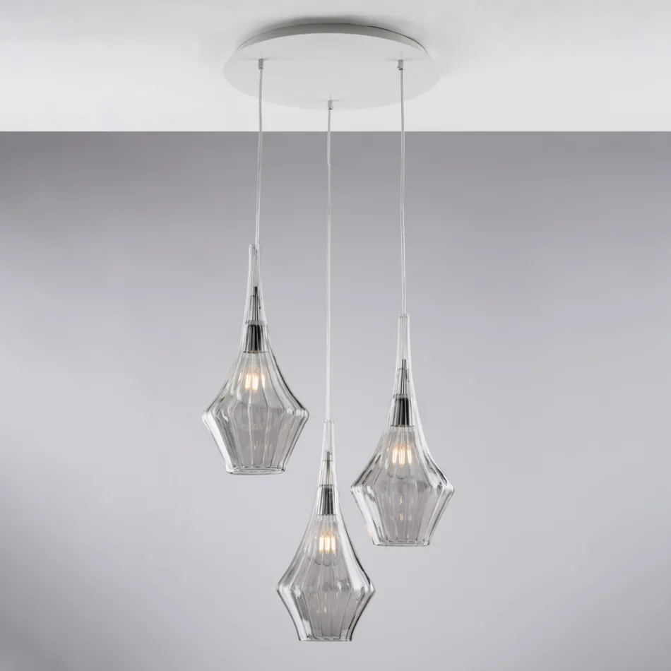 Iron Pendant Lamp with Pyrex Glass Made in Italy for Interior Decorating - Olimpo Viadurini
