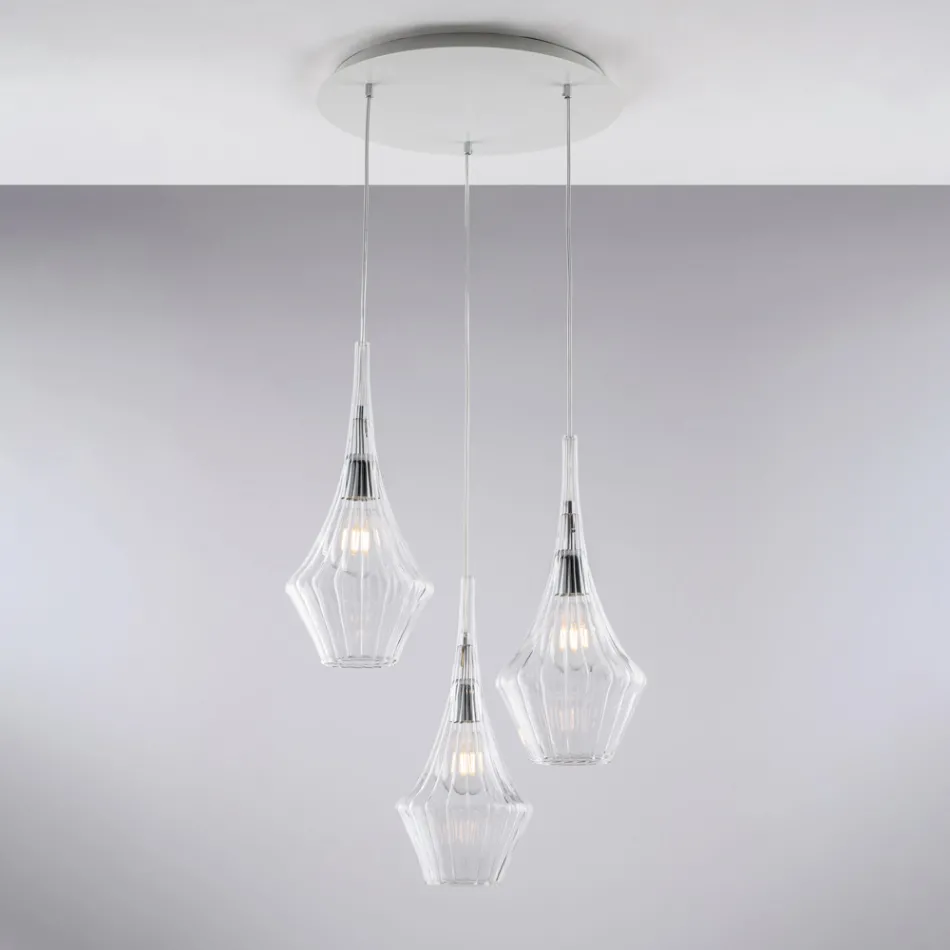 Iron Pendant Lamp with Pyrex Glass Made in Italy for Interior Decorating - Olimpo Viadurini