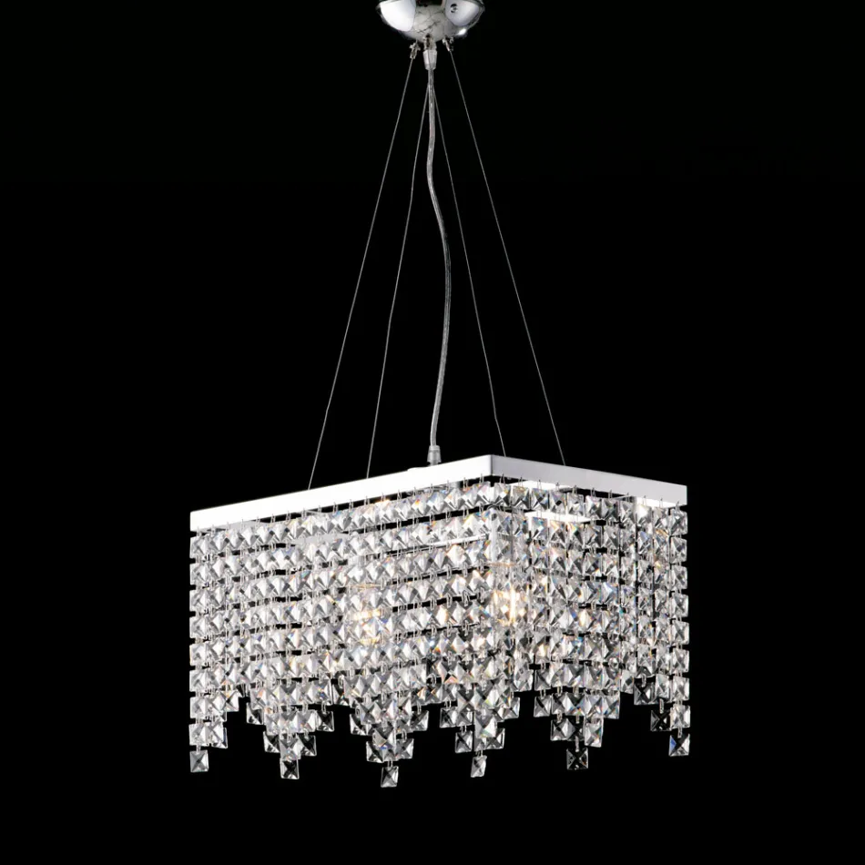 Chrome-Plated Iron Pendant Lamp with Rhinestones Made in Italy for Interior Decorating - Africa Viadurini