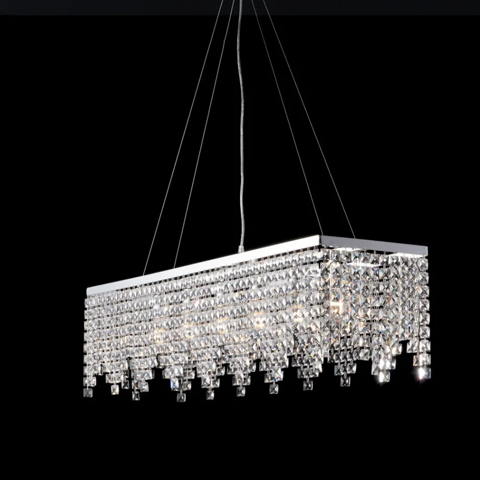 Chrome-Plated Iron Pendant Lamp with Rhinestones Made in Italy for Interior Decorating - Africa Viadurini