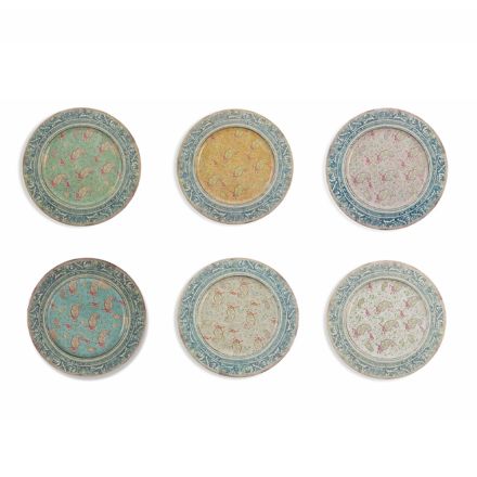 Round Plastic Placemats with Colorful Exotic Decorations 12 Pieces - Casimirro Viadurini