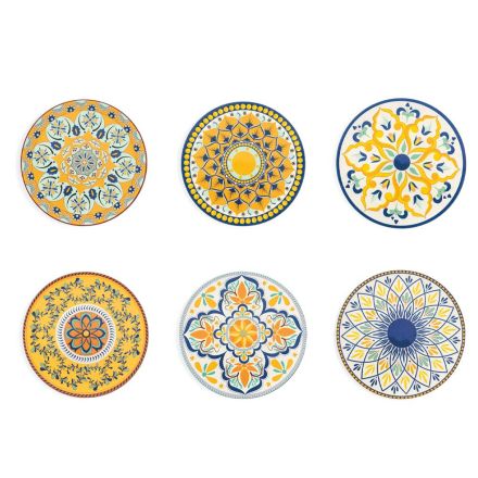 Round Plates in Colored Plastic Sicilian Decorations 12 Pieces - Trapani Viadurini