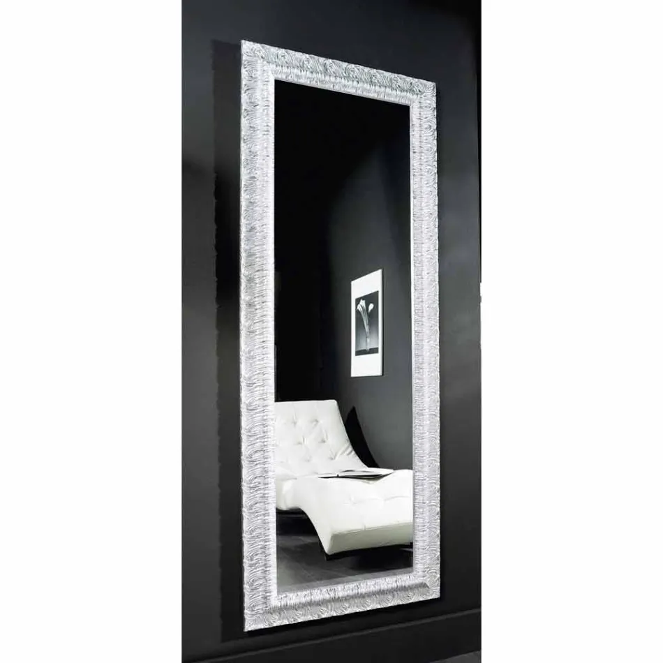 Silver wall mirror, modern gold wood produced in Italy Teodoro Viadurini