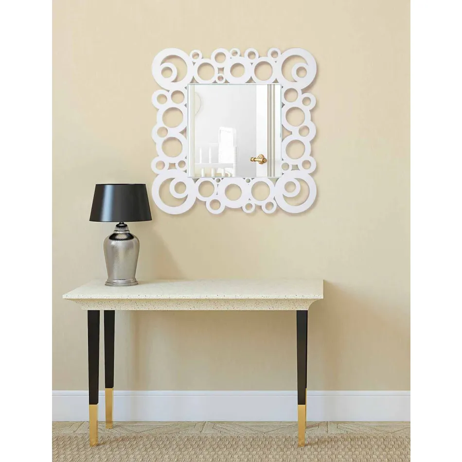 Modern Design White Square Wall Mirror with Wood Decorations - Bubble Viadurini