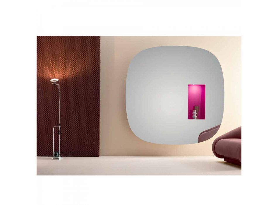 Wall Mirror with Led Light and Pink Compartment Minimal Design Living Room - Matrix Viadurini