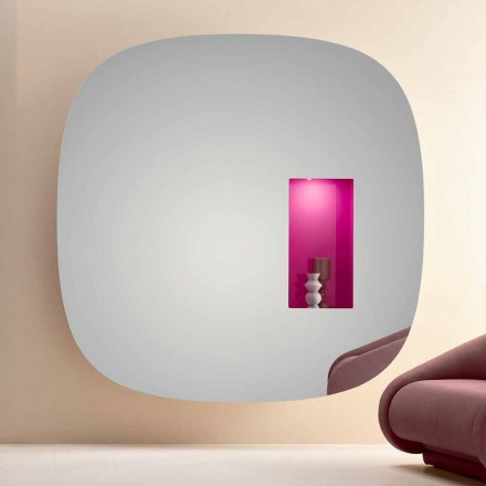 Wall Mirror with Led Light and Pink Compartment Minimal Design Living Room - Matrix Viadurini