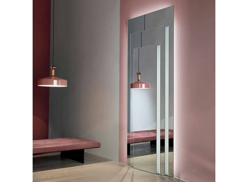 Floor Wall Mirror with Led Light and White Structure, 3 Layers - Plaudio Viadurini
