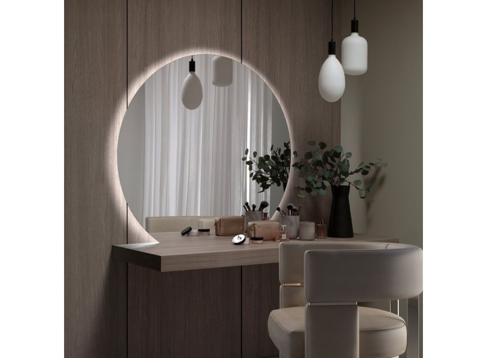 Mirror with LED Backlighting Only on the Circular Side Made in Italy - Make Viadurini