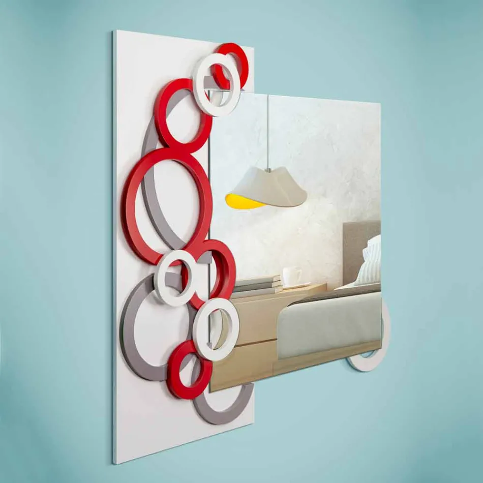 Modern Design Wall Mirror White Red Gray in Wood - Illusion Viadurini