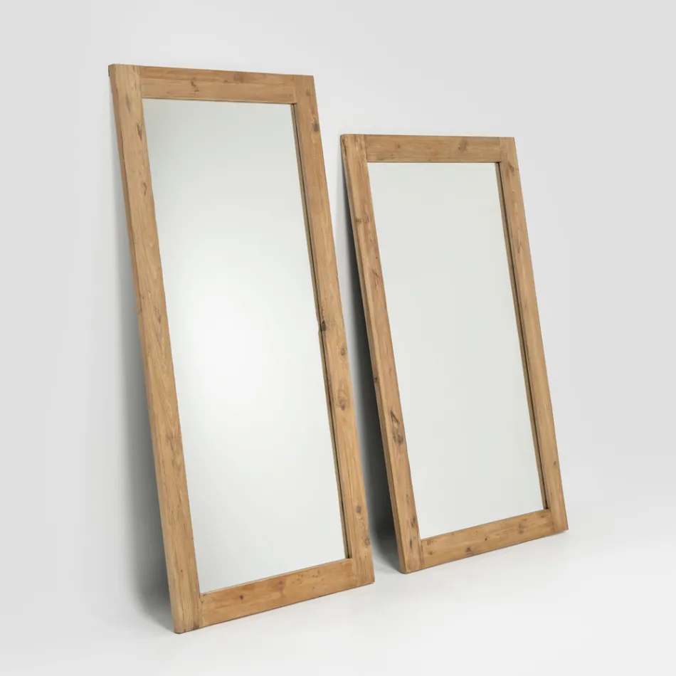 Brushed Aged Natural Pine Wood Mirror - Acerno Viadurini