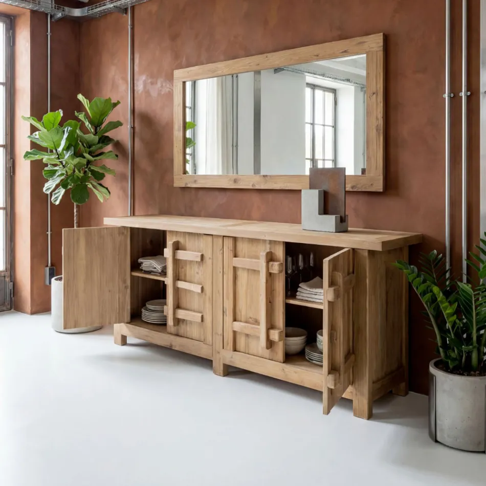 Brushed Aged Natural Pine Wood Mirror - Acerno Viadurini