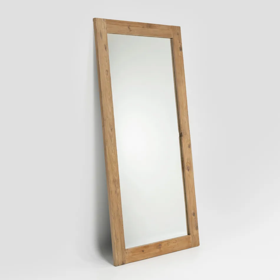 Brushed Aged Natural Pine Wood Mirror - Acerno Viadurini
