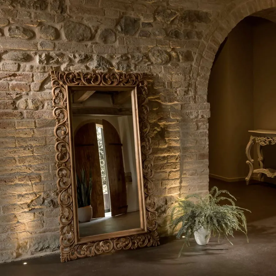 Carved Mirror Made of Solid Teak Wood - Auguste Viadurini