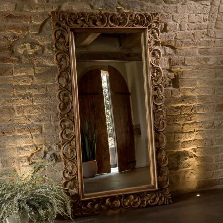 Carved Mirror Made of Solid Teak Wood - Auguste Viadurini