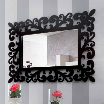 Rectangular Wall Mirror with a Large Modern Design in Black Wood - Manola Viadurini