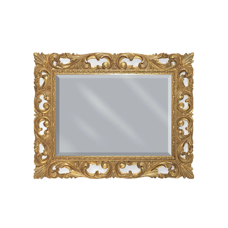 Rectangular Mirror in Gold Leaf and Ground Mirror Made in Italy - Rangi Viadurini