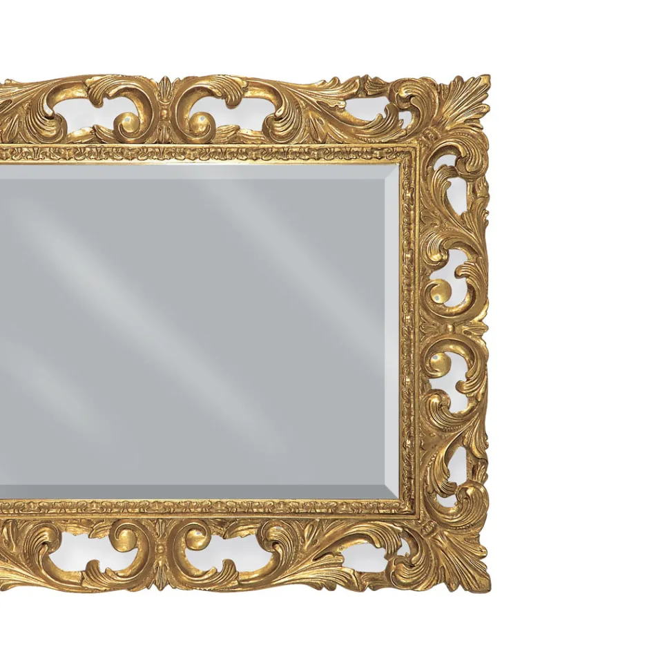 Rectangular Mirror in Gold Leaf and Ground Mirror Made in Italy - Rangi Viadurini