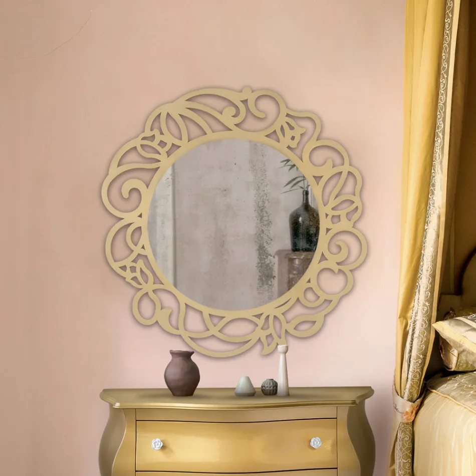 Round Mirror with Openwork Pattern Made in Italy - Ferona Viadurini