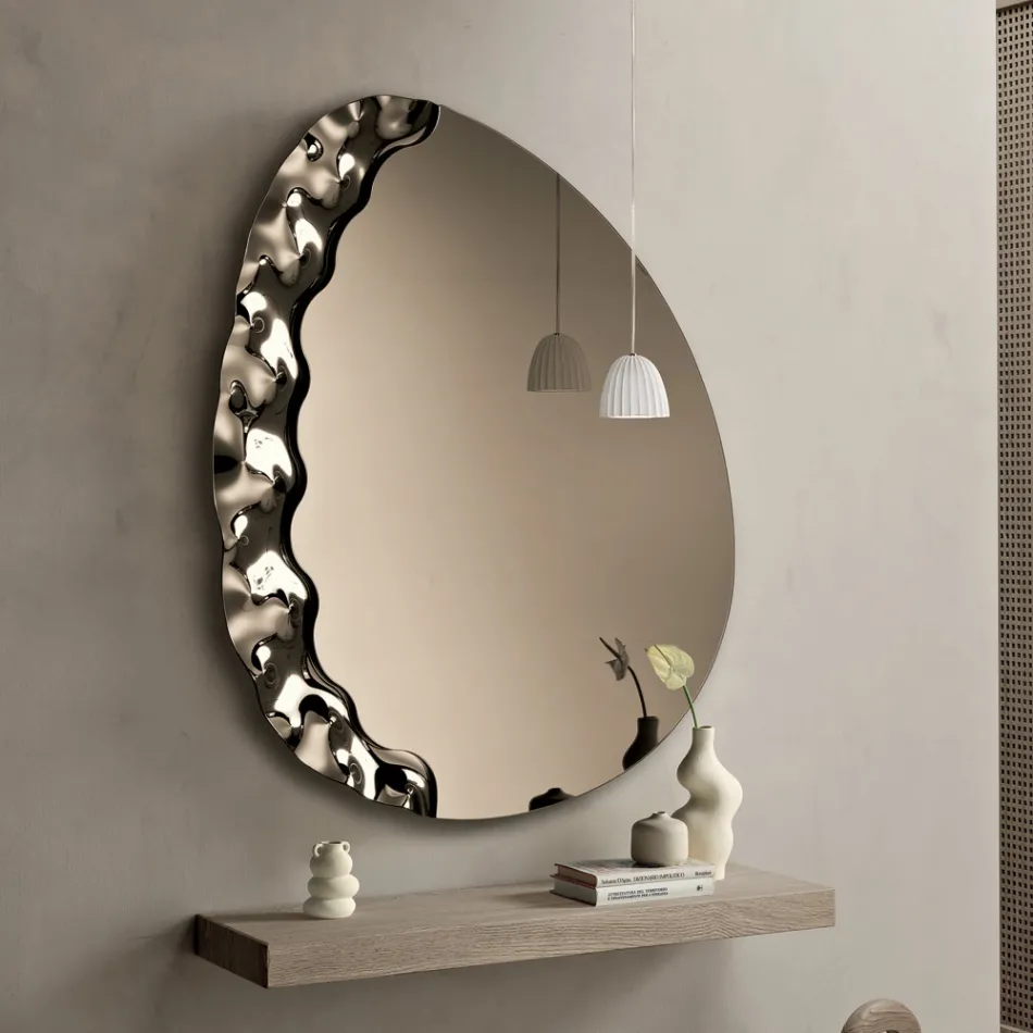 Shaped Mirror with Mottled Glass Insert Made in Italy - Amata Viadurini