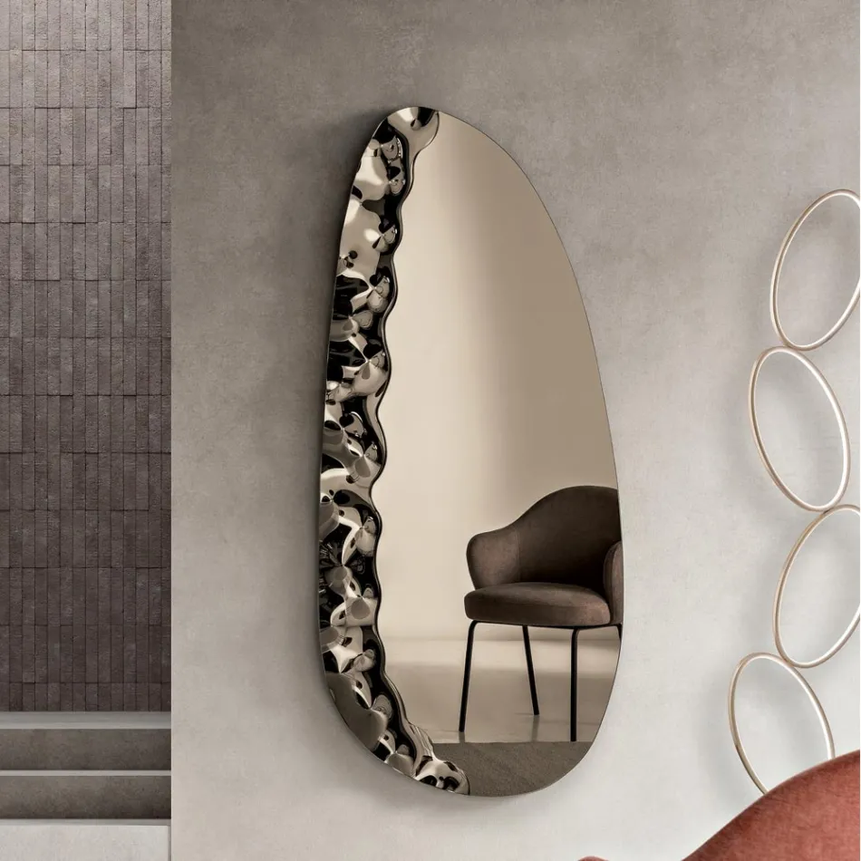 Shaped Mirror with Mottled Glass Insert Made in Italy - Amata Viadurini