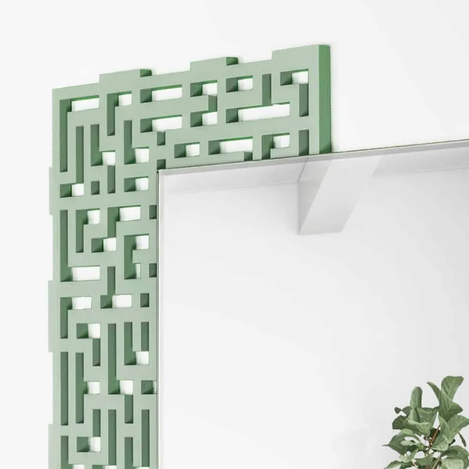 Modern Design Square Wall Mirror in Decorated Green Wood - Labyrinth Viadurini