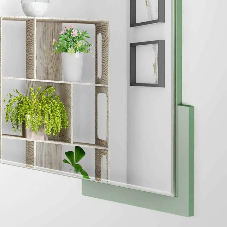 Modern Design Square Wall Mirror in Decorated Green Wood - Labyrinth Viadurini