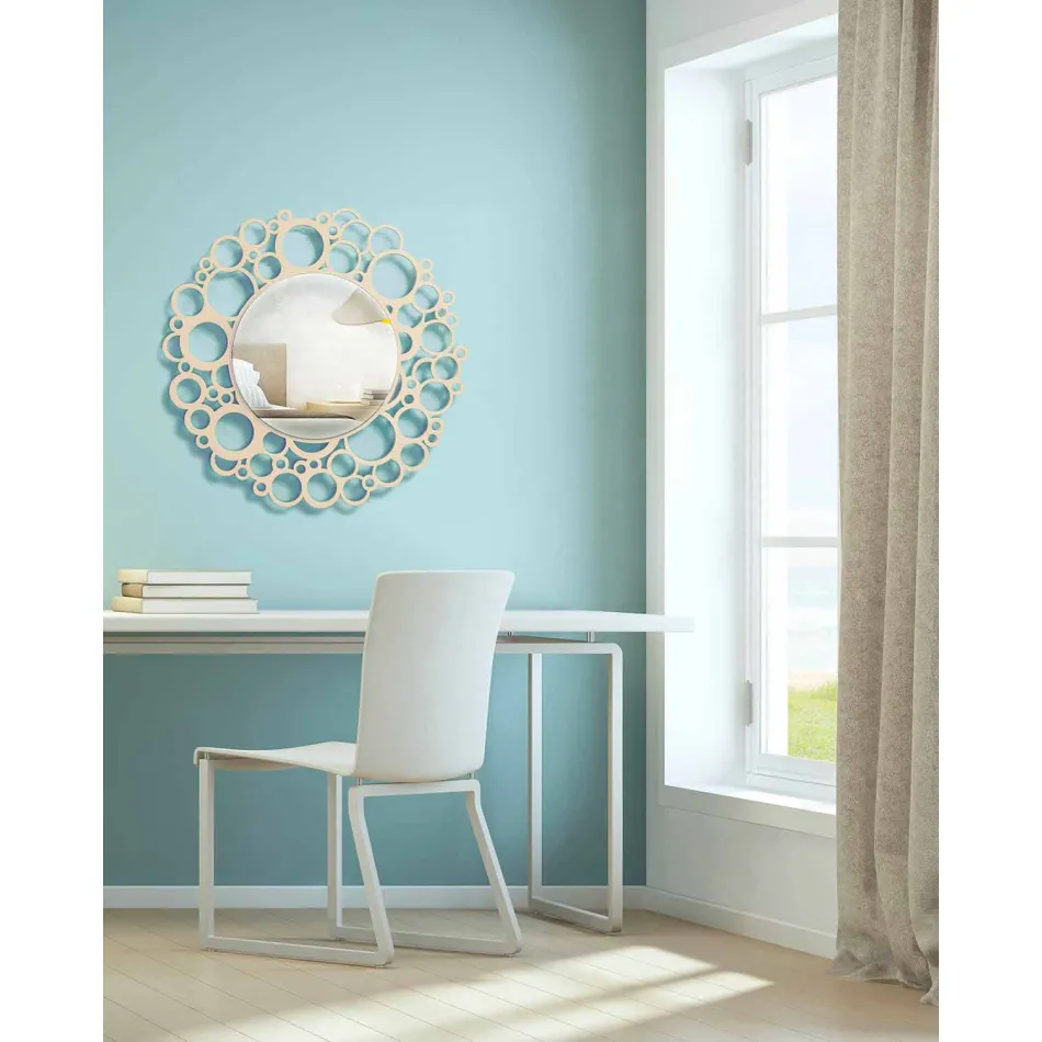 Round Wall Mirror in Brown Wood of Modern Design with Frame - Bombo Viadurini