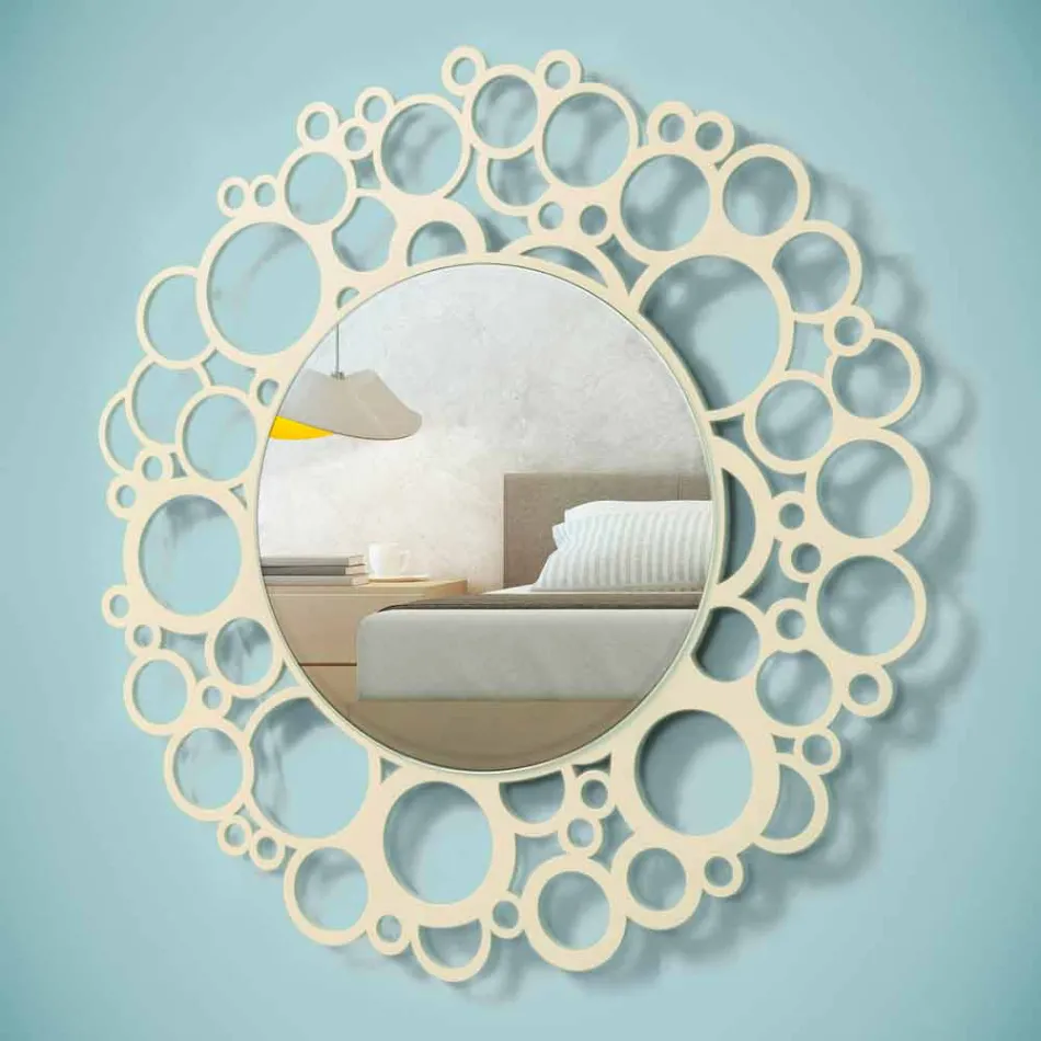 Round Wall Mirror in Brown Wood of Modern Design with Frame - Bombo Viadurini