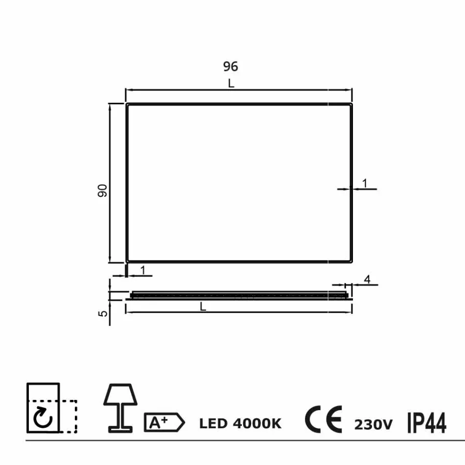 Wall mirror with satin edges, LED illumination, Tessa Viadurini