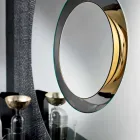 Round Design Wall Mirror with Golden Metal with Centerpiece - Merale Viadurini