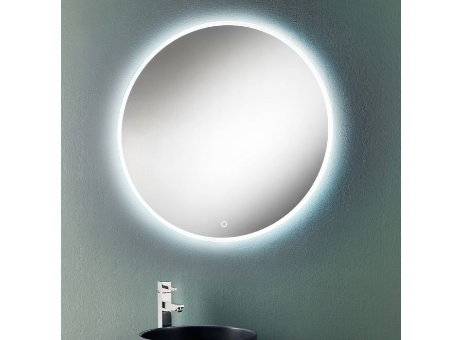 Round Wall Mirror with Sandblasted Edge and LED Backlighting - Button Viadurini