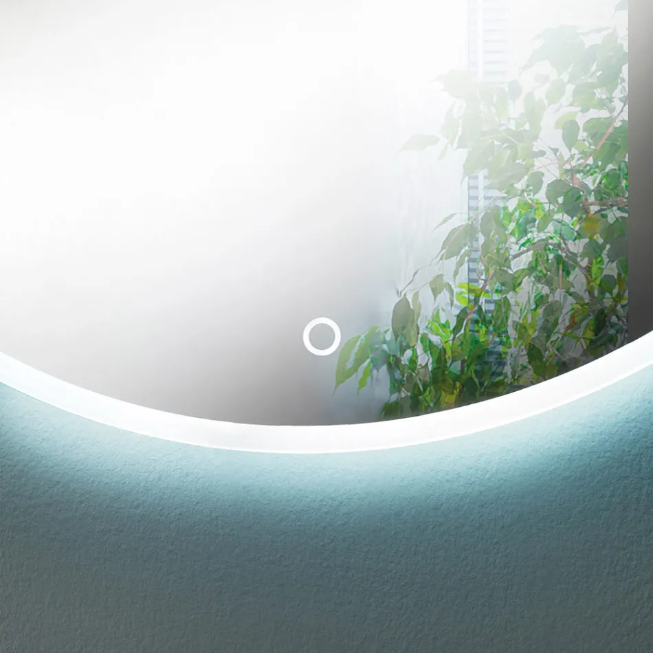 Round Wall Mirror with Sandblasted Edge and LED Backlighting - Button Viadurini