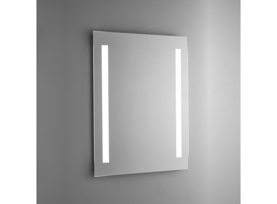 Rectangular Wall Mirror with LED and Sandblasting Made in Italy