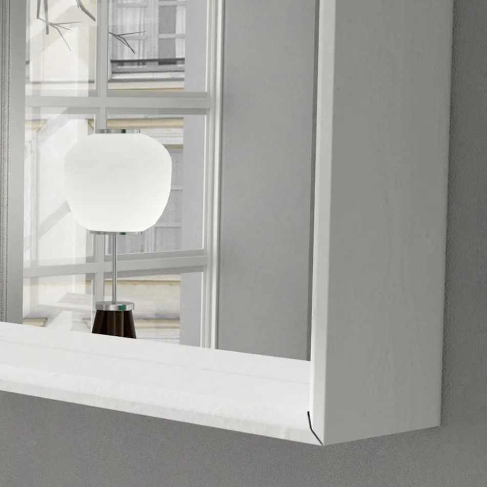 Wall Bathroom Mirror with LED Light and Wooden Frame Made in Italy - Geppio Viadurini