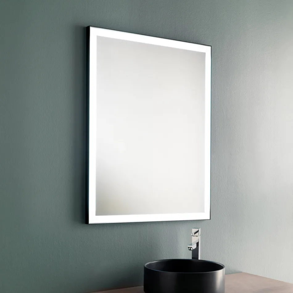 Wall Bathroom Mirror with Black Metal Frame and LED Made in Italy - Chebeo Viadurini