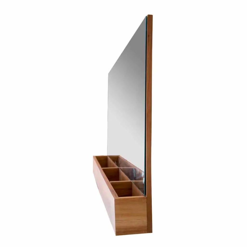 Wall Bathroom Mirror in Natural Teak with Storage Compartment - Palima Viadurini