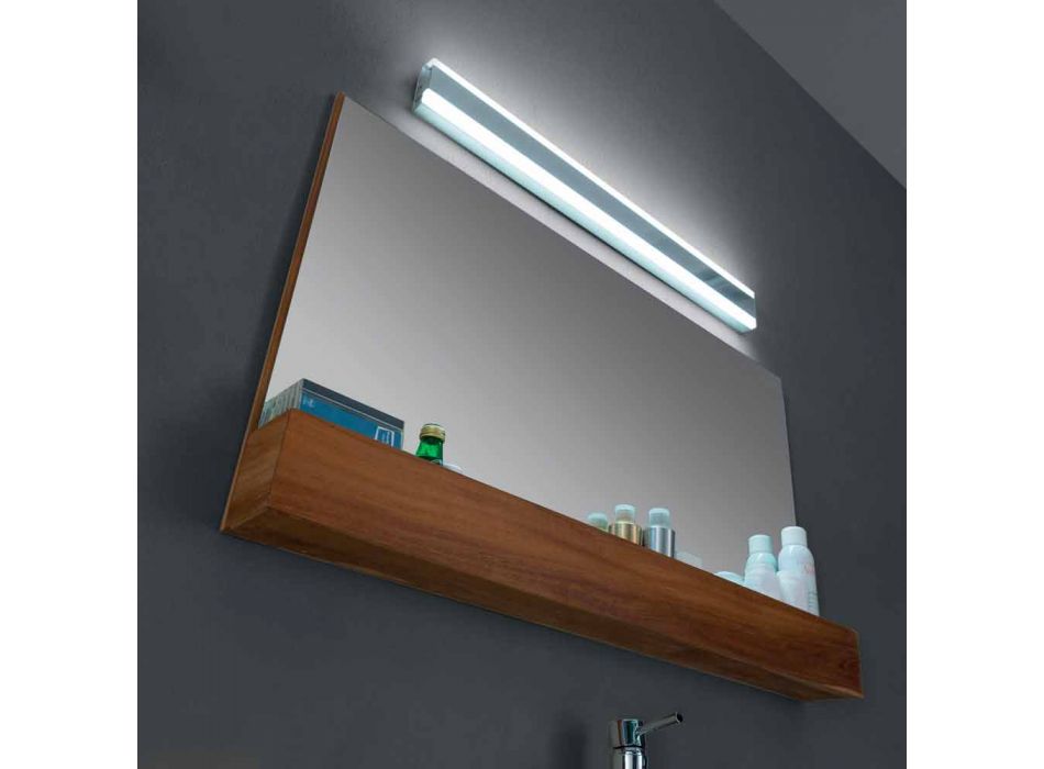 Wall Bathroom Mirror in Natural Teak with Storage Compartment - Palima Viadurini