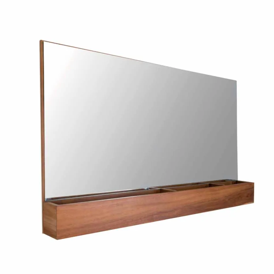 Wall Bathroom Mirror in Natural Teak with Storage Compartment - Palima Viadurini