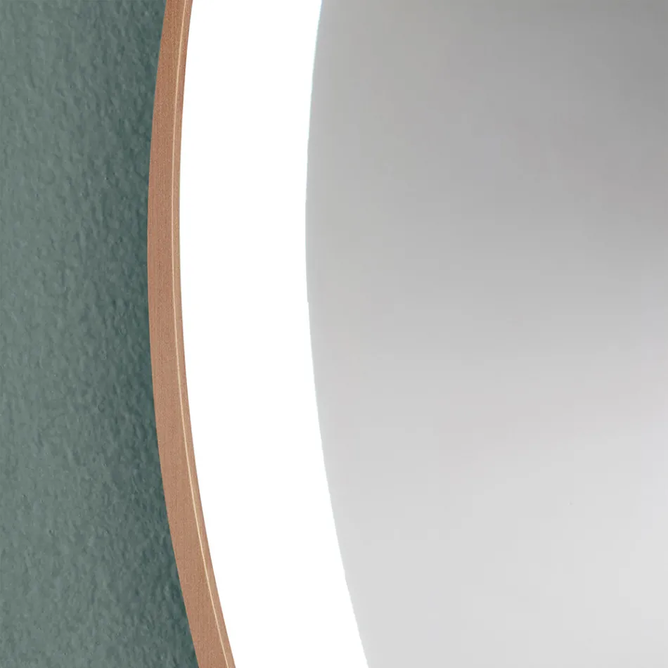 Round Wall Bathroom Mirror with Copper Metal Frame and LED Light - Minolo Viadurini