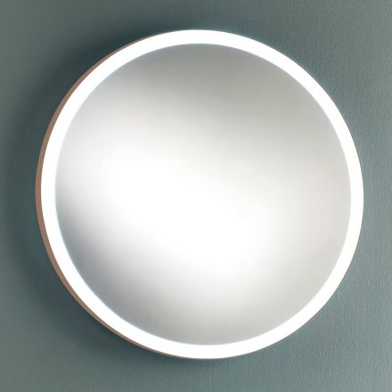 Round Wall Bathroom Mirror with Copper Metal Frame and LED Light - Minolo Viadurini