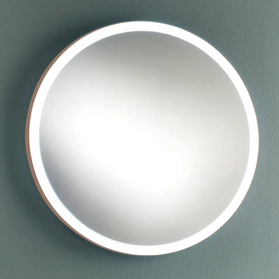 Round Wall Bathroom Mirror with Copper Metal Frame and LED Light - Minolo Viadurini