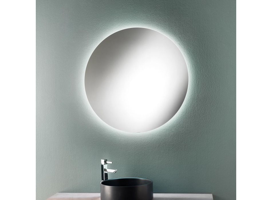 Minimal Round Wall Bathroom Mirror with 4000K LED Light Made in Italy - Roteo Viadurini